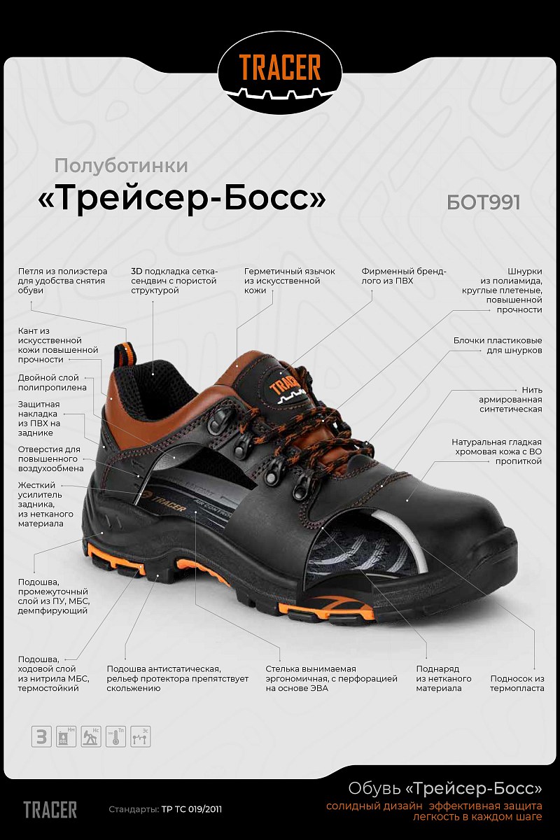 Полуботинки рабочие летние/демисезонные "Трейсер-Босс" для ИТР цвет черный/коричневый